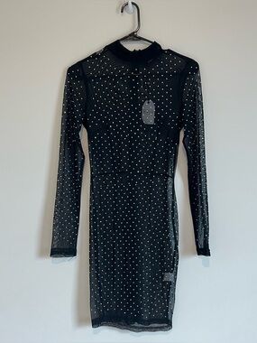 Naanaa Diamante Mesh Bodycon Mini Dress - Size 6